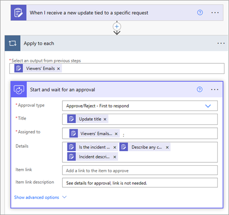 Power Automate approval action for an update submission
